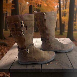 Cole Hann Women’s Leather Tan Waterproof Buckle Zip Air Moto Boots Size 8B